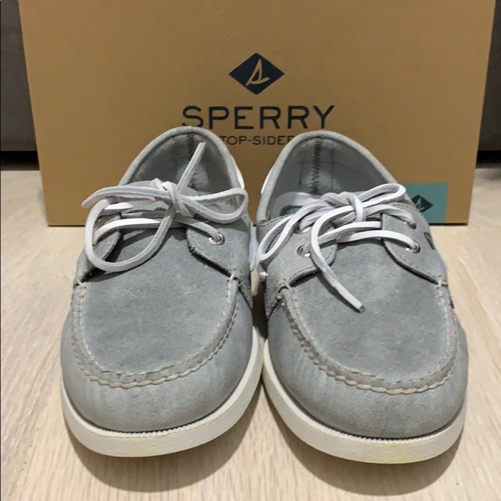 Sperry A/O Eye White Cap Grey Boat Shoe 10M
